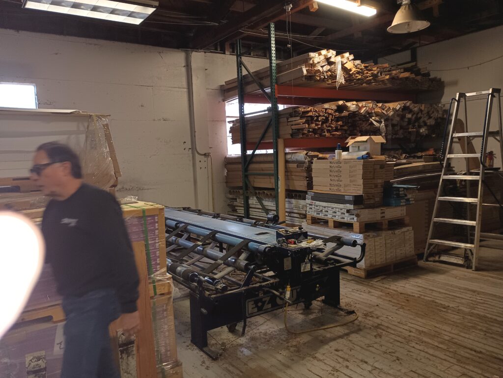 Professional carpet cutting warehouse.